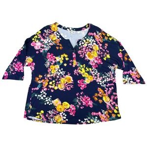 The Pioneer Woman Western Floral XXL Half Sleeve Shirt Navy Blue Bright Flowers